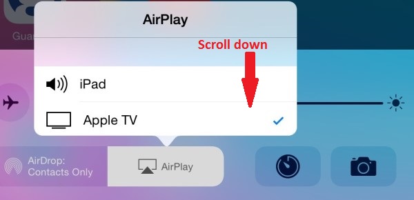 Airplay screen on iPad Mini with iOS8 Airplay screen on iPad Mini with iOS8