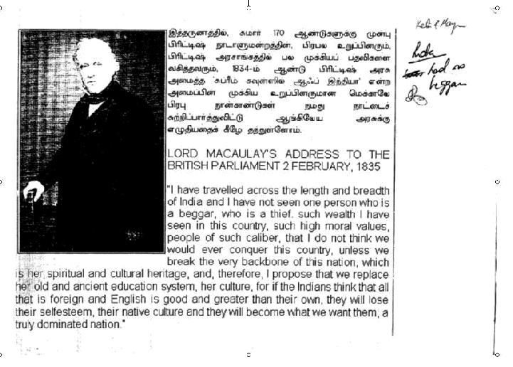 Lord Macaulay address in 1835